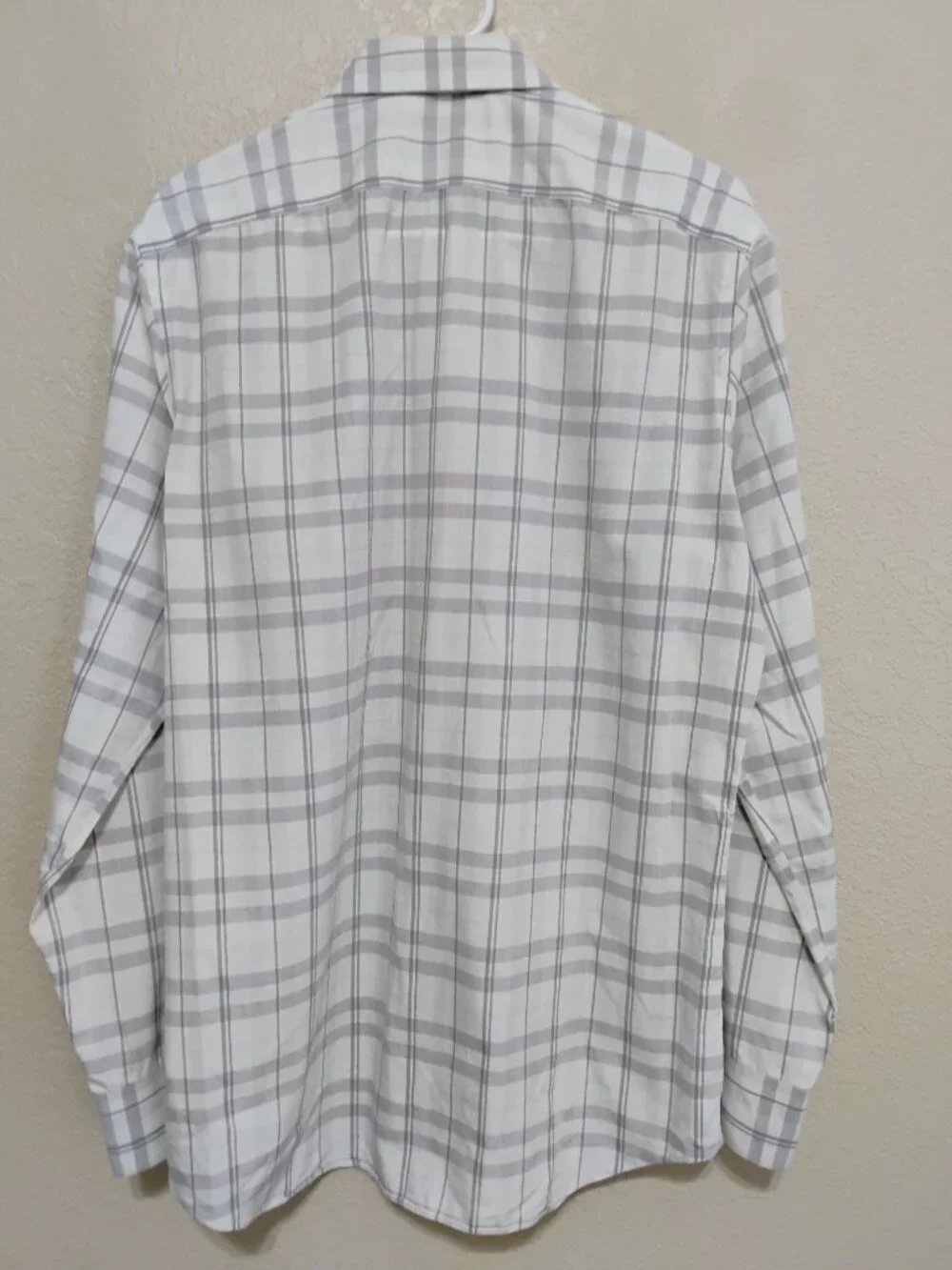 Banana Republic L White Gray Plaid Button Down Shirt Slim Fit